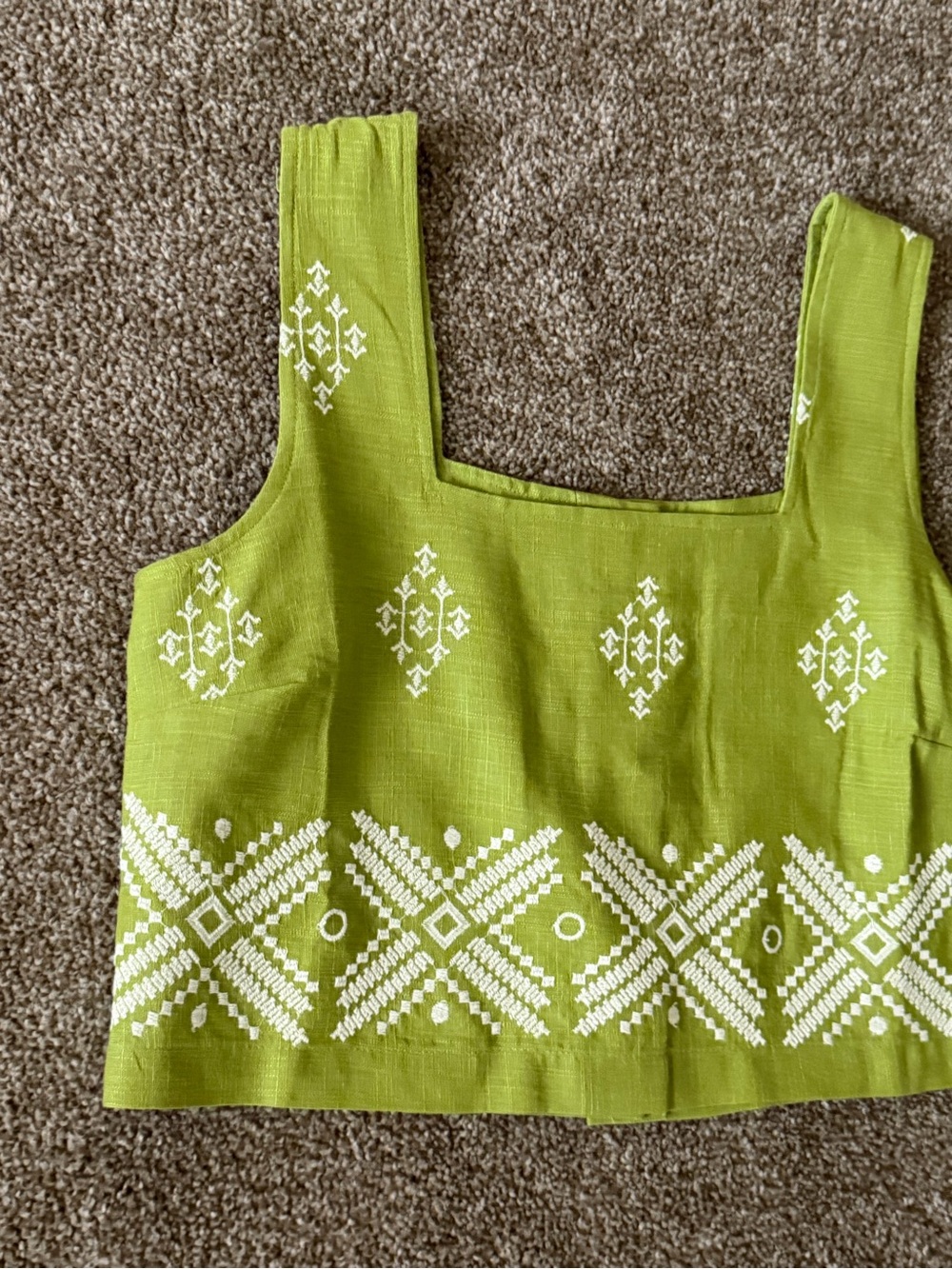 🌴 Calypso St. Barth Olive Green Embroidered Square-Neck Crop Top - Picture 5 of 13